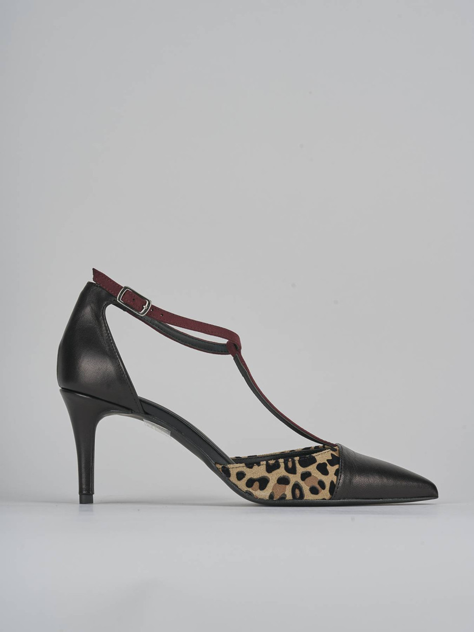 Zapatos de salón tacón 7 cm negro cuero