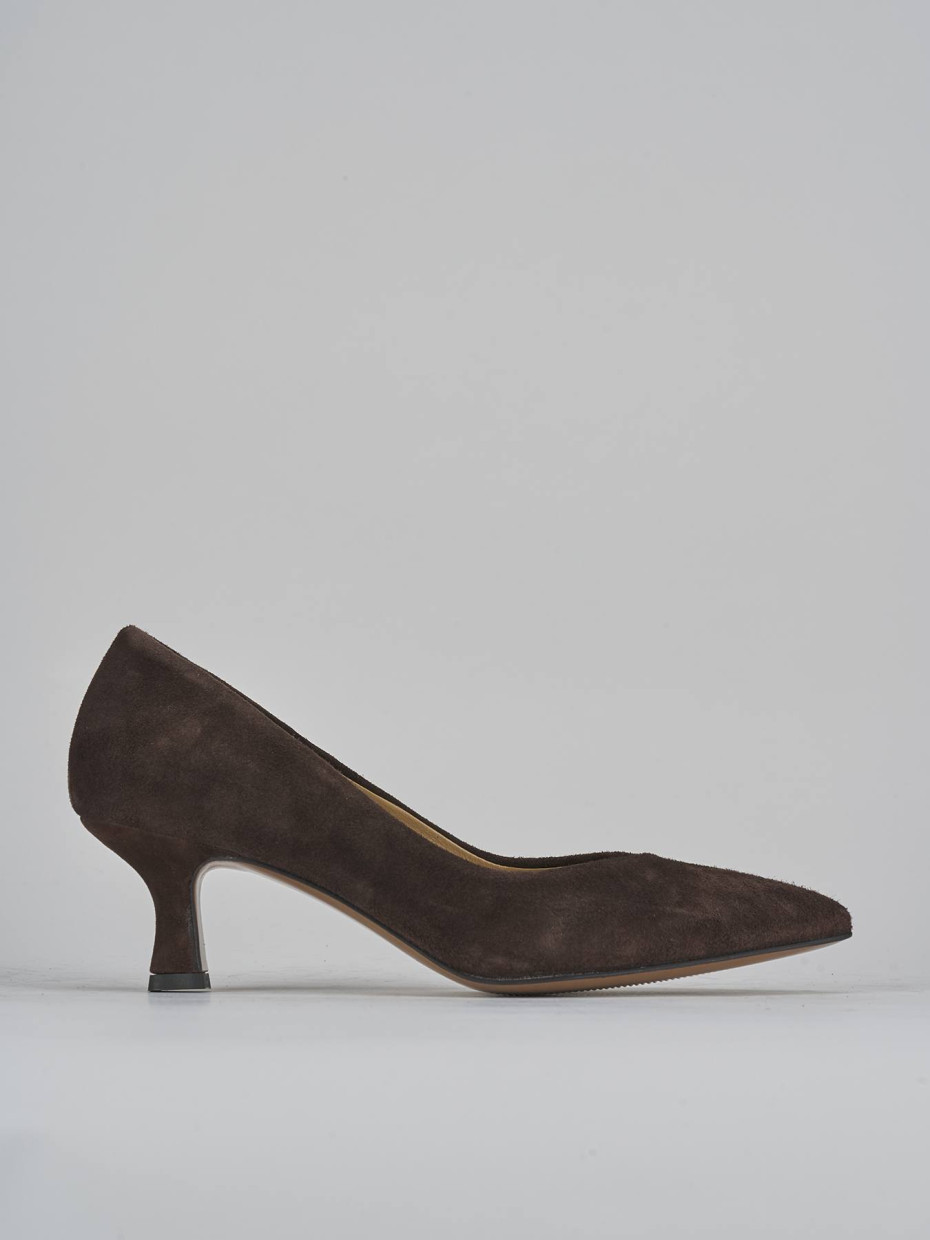 Zapatos de salón tacón 5 cm marrón oscuro ante