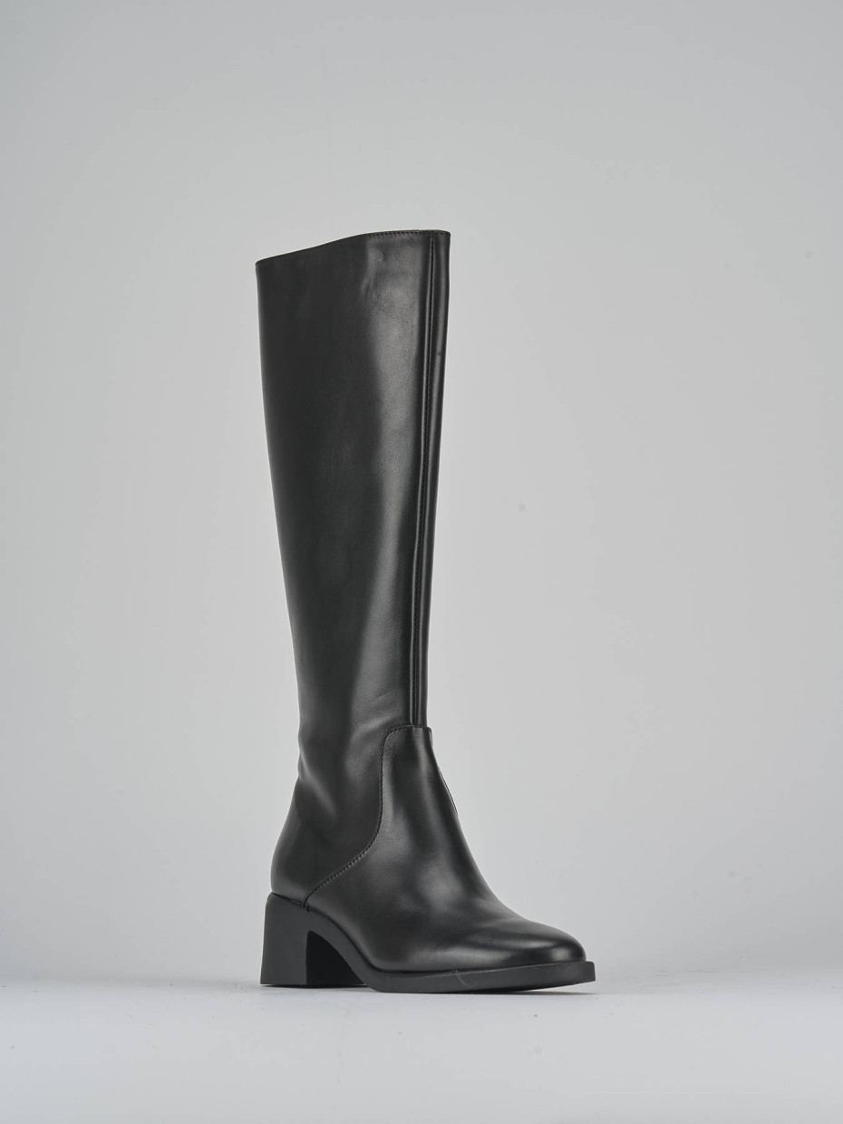 Botas de tacón alto tacón 5 cm negro cuero