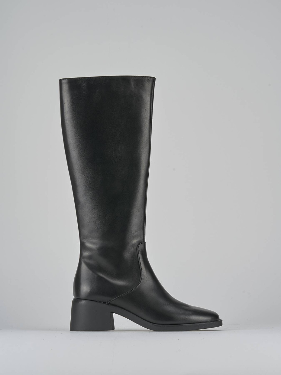 Botas de tacón alto tacón 5 cm negro cuero