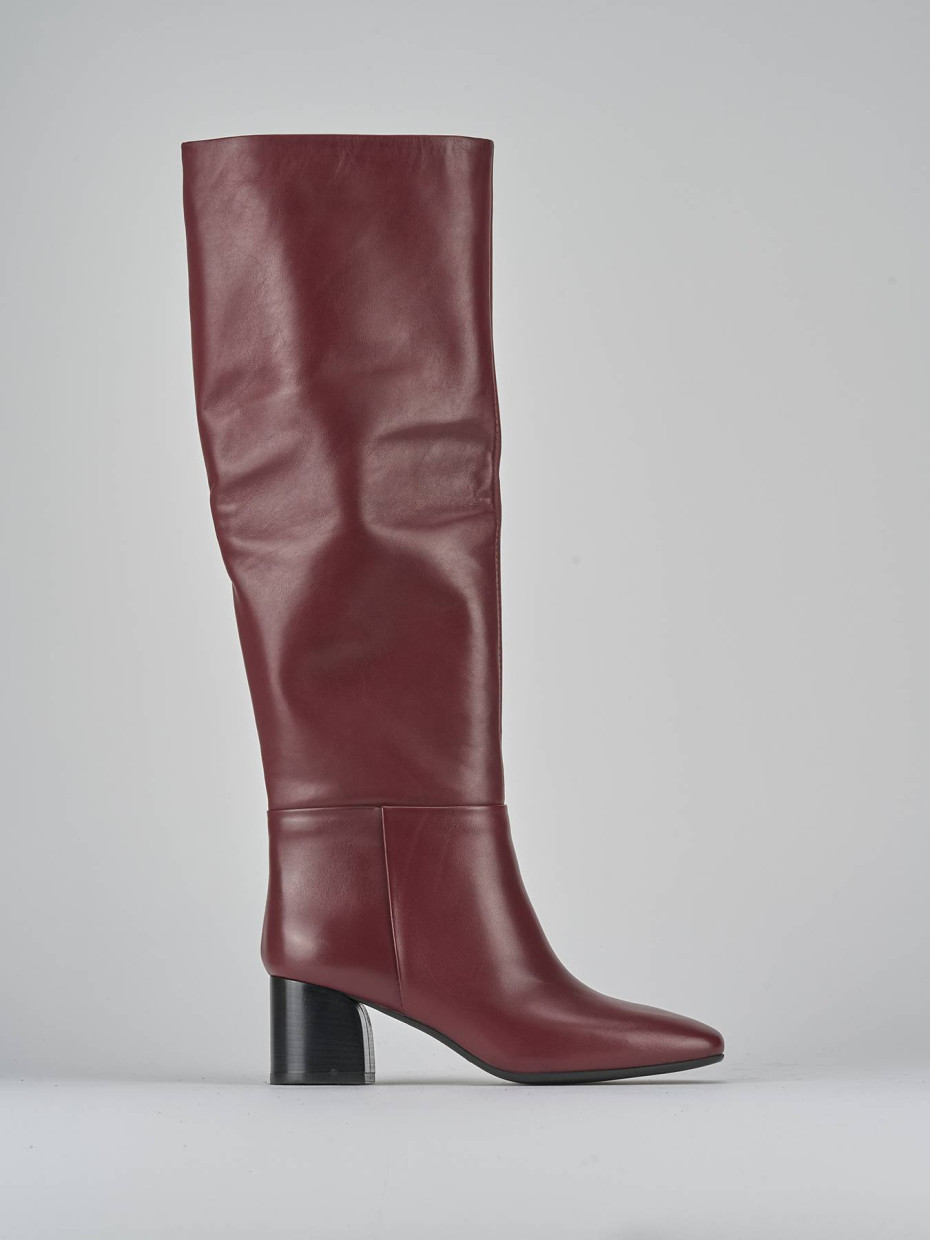 Botas de tacón alto tacón 6 cm burdeos cuero