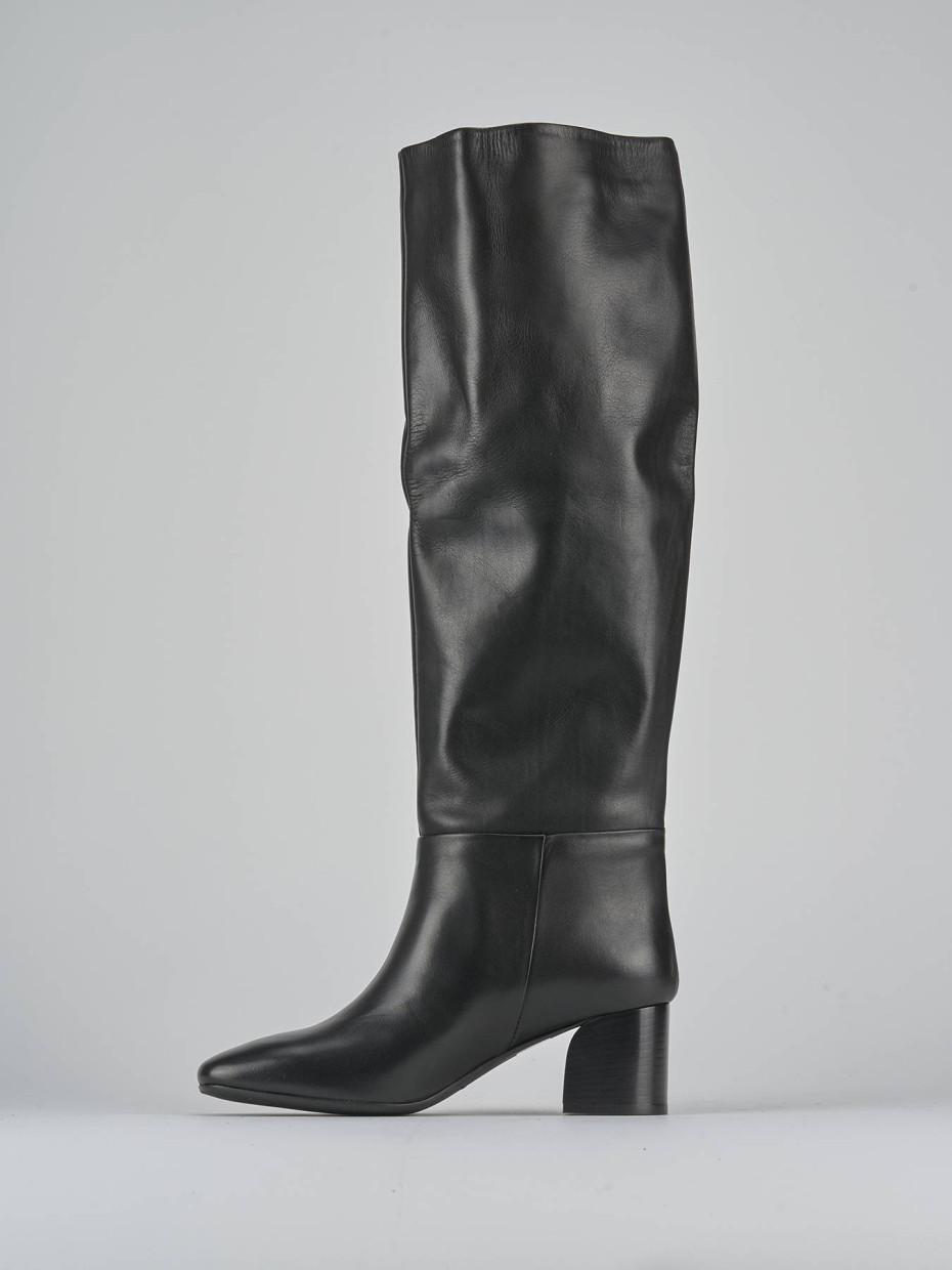 High heel boots heel 6 cm black leather