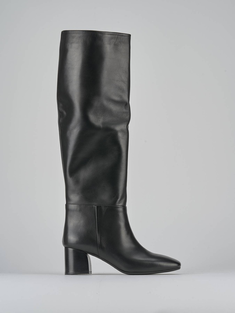 High heel boots heel 6 cm black leather