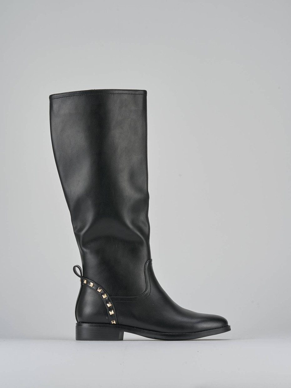 Botas de tacón bajo tacón 1 cm negro cuero