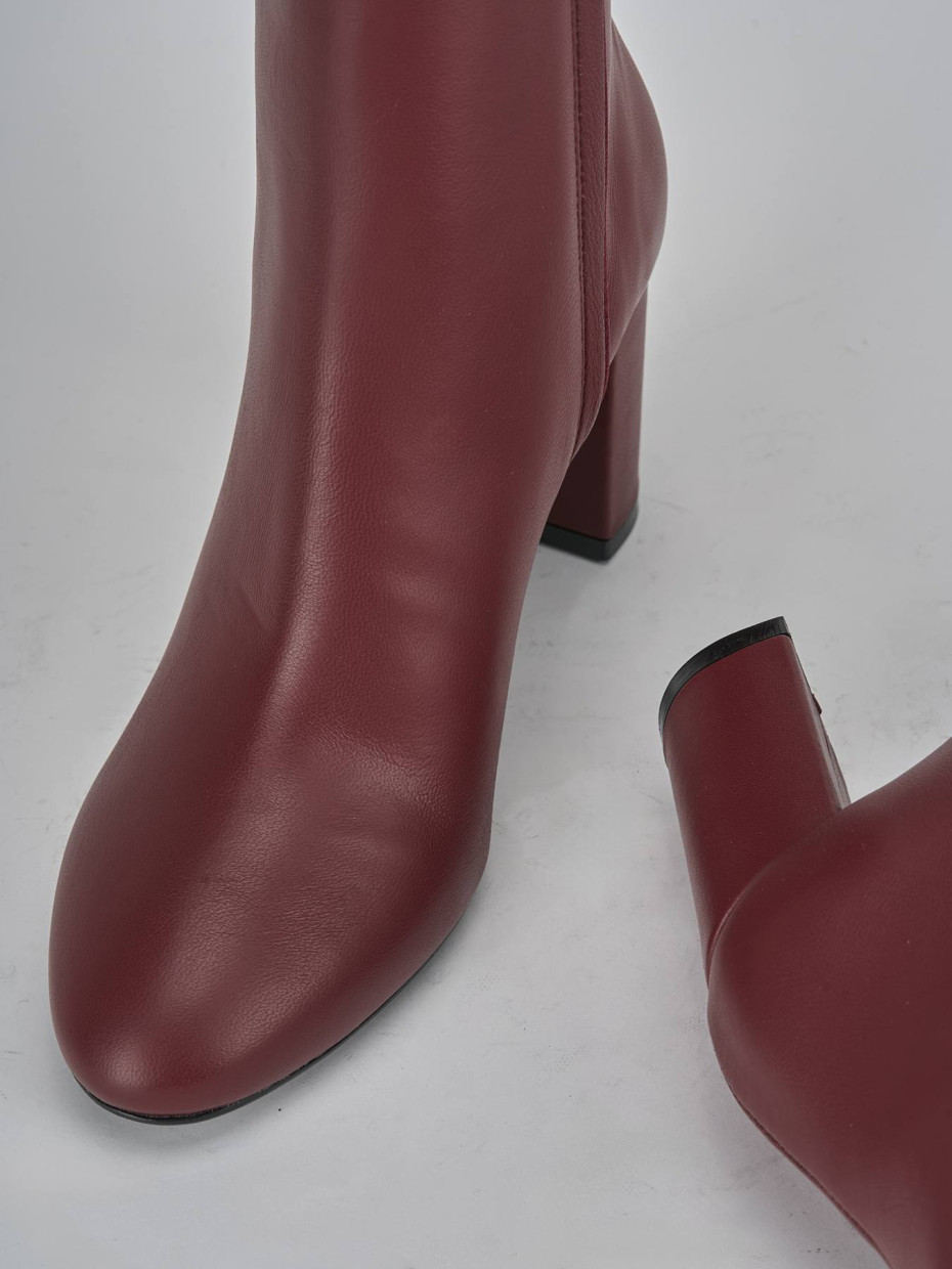 Botines de tacón alto tacón 8 cm burdeos cuero