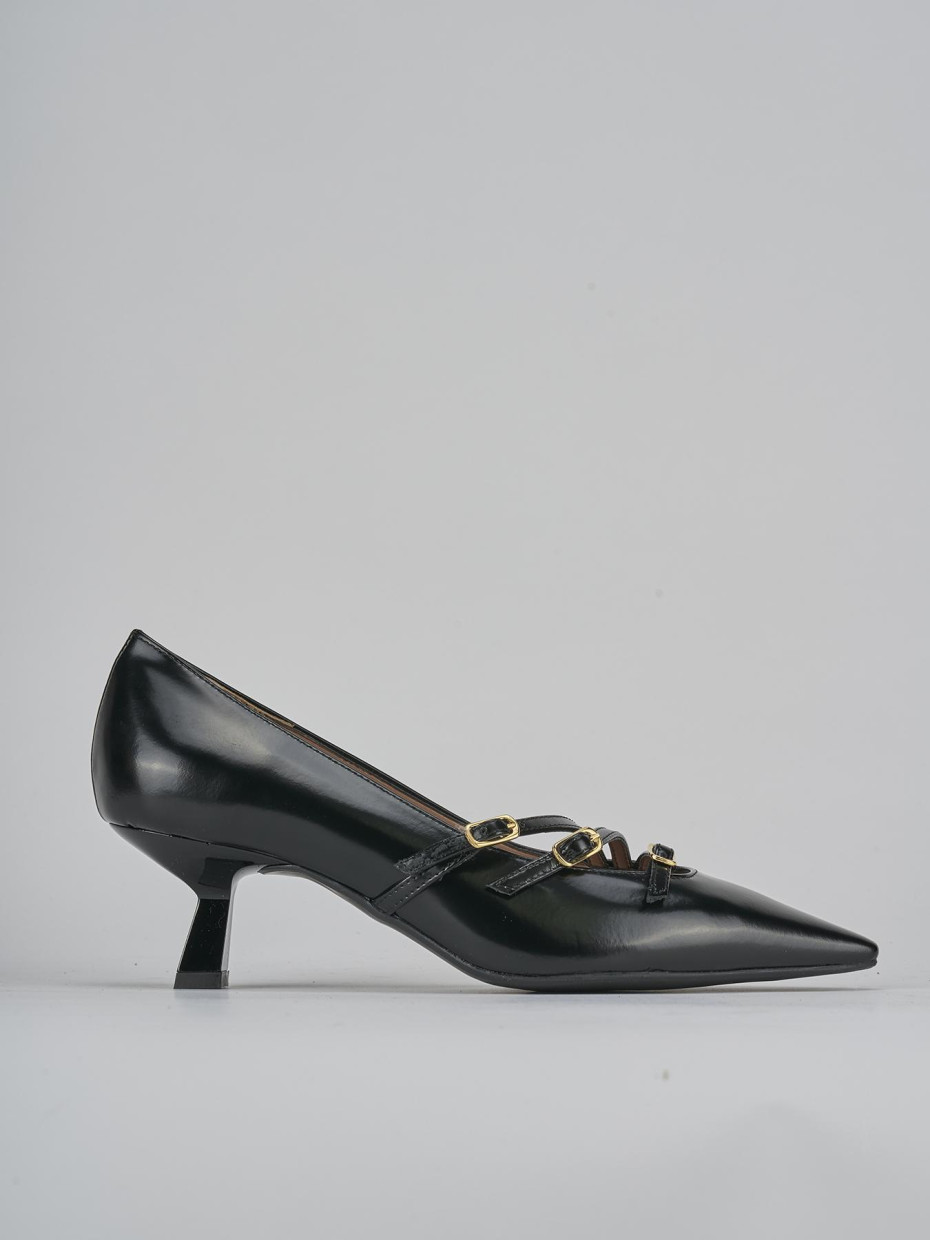Zapatos de salón tacón 6 cm negro cuero