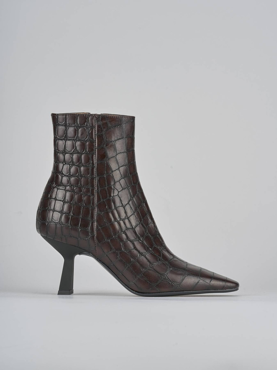 Botines de tacón alto tacón 8 cm marrón oscuro efecto coco