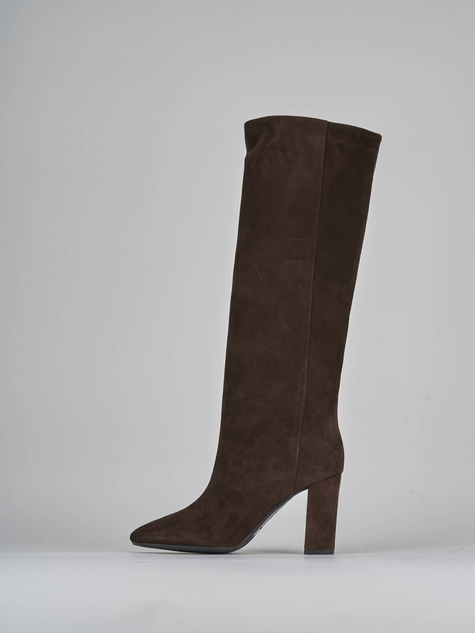 Botas de tacón alto tacón 9 cm marrón oscuro ante