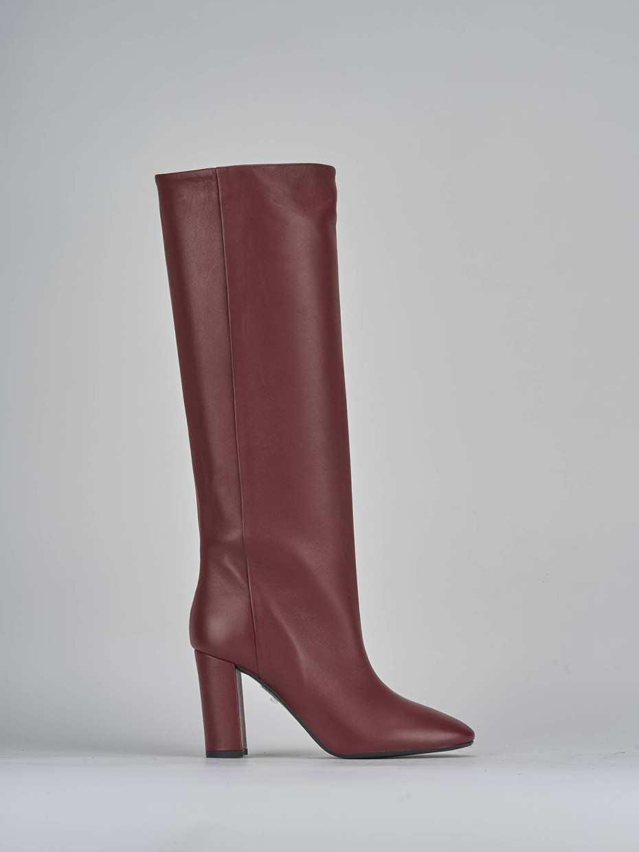 Botas de tacón alto tacón 9 cm burdeos cuero