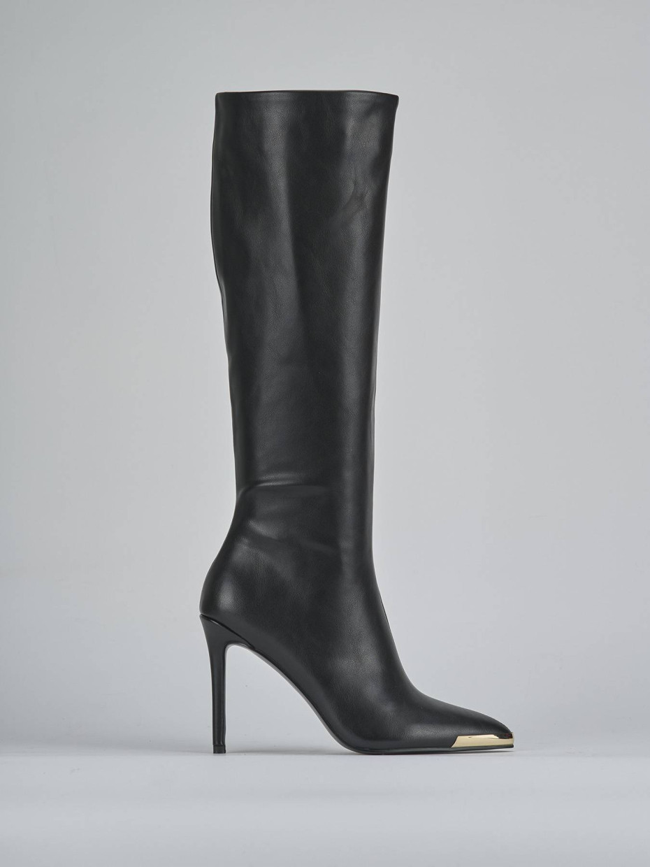 Botas de tacón alto tacón 9 cm negro cuero