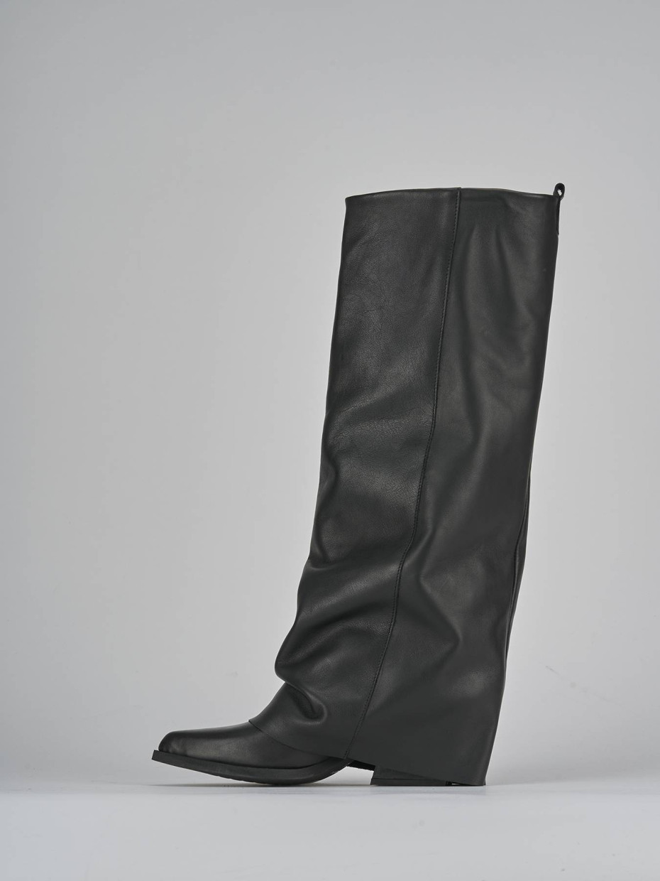 High heel boots heel 7 cm black leather