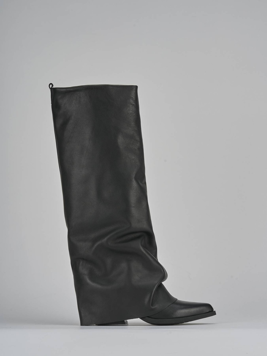 High heel boots heel 7 cm black leather