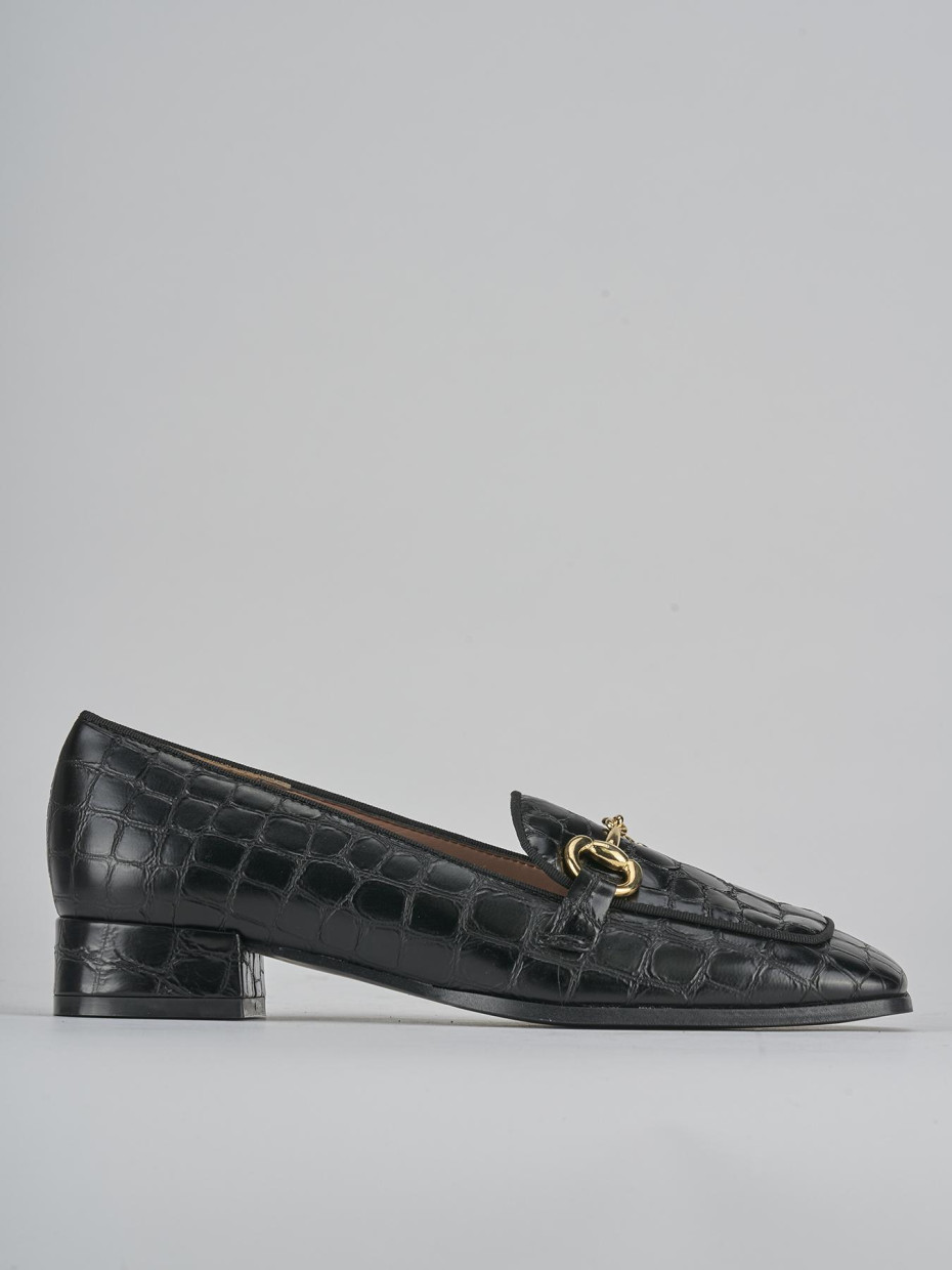 Mocasines tacón 3 cm negro efecto coco