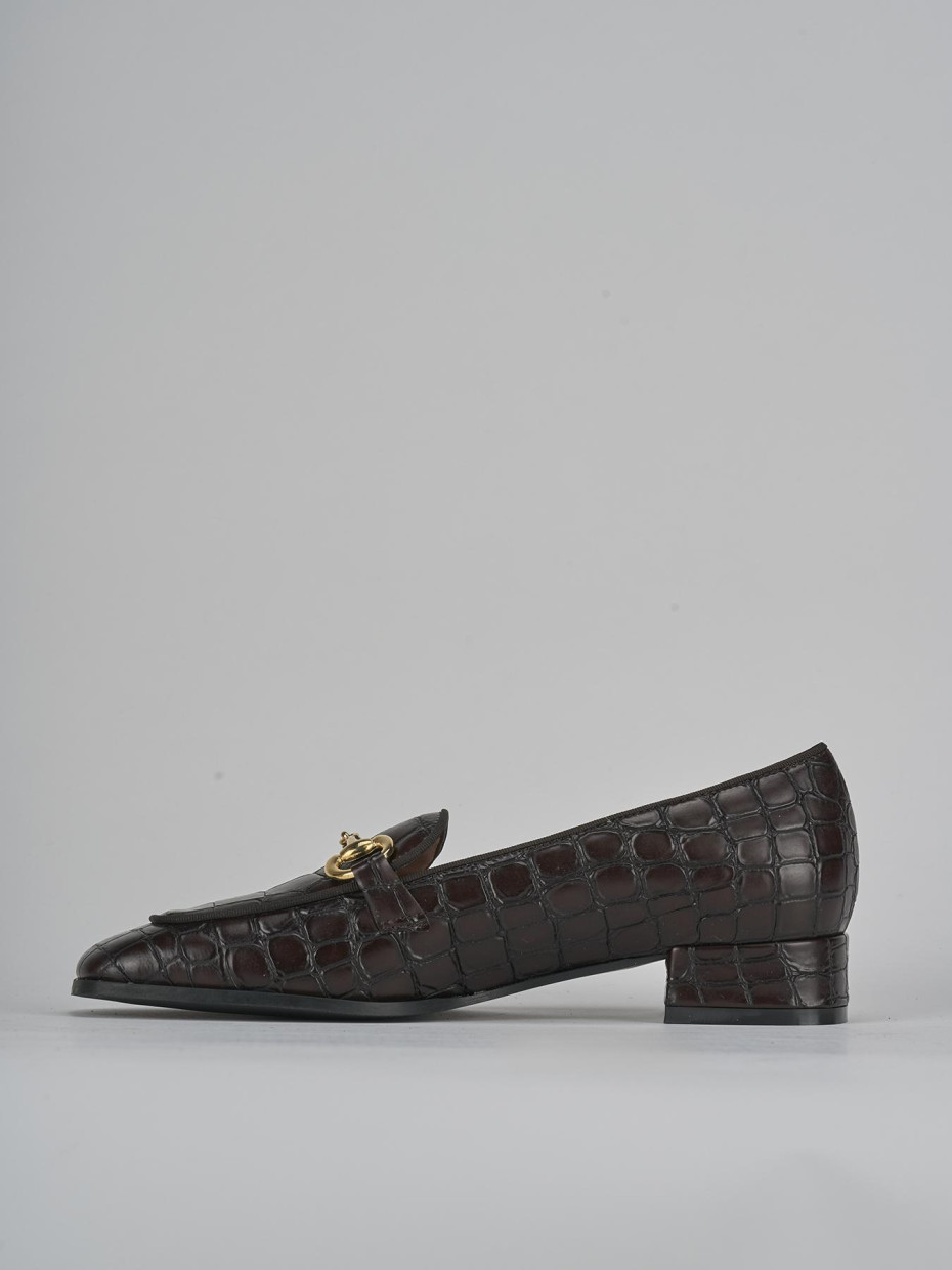 Mocasines tacón 3 cm marrón oscuro efecto coco