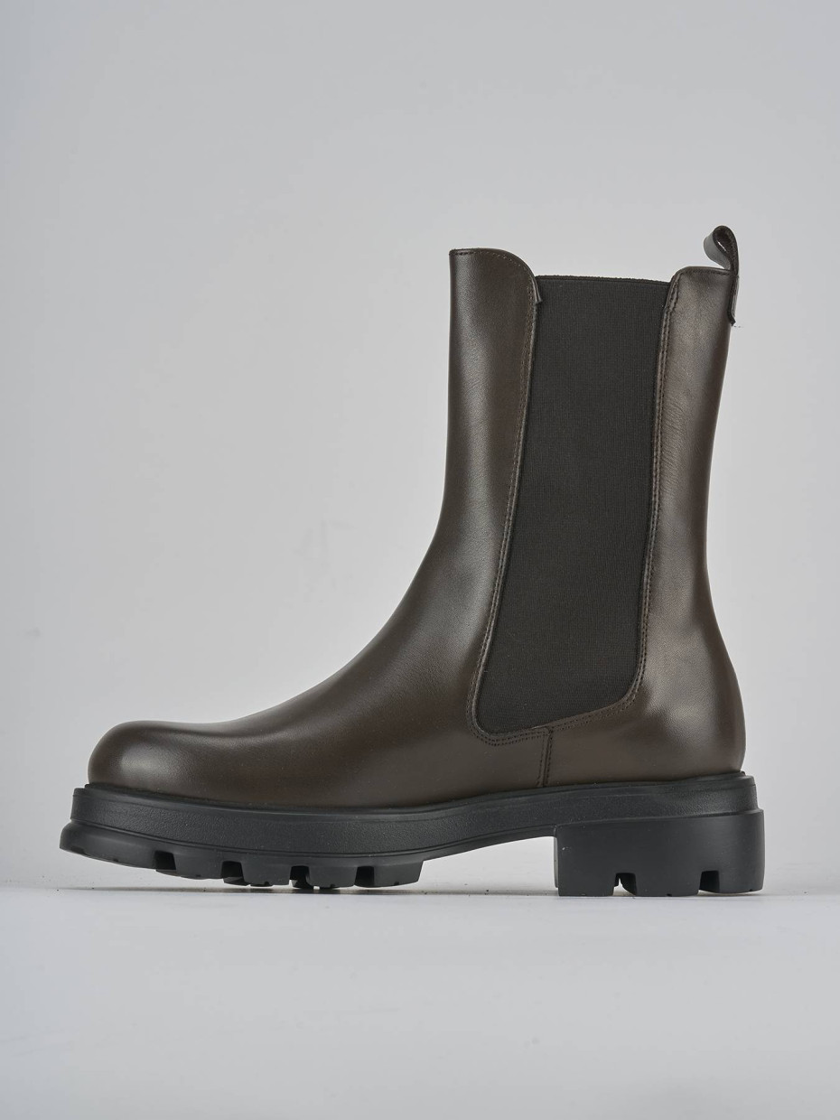 Botines de tacón bajo tacón 2 cm marrón oscuro cuero
