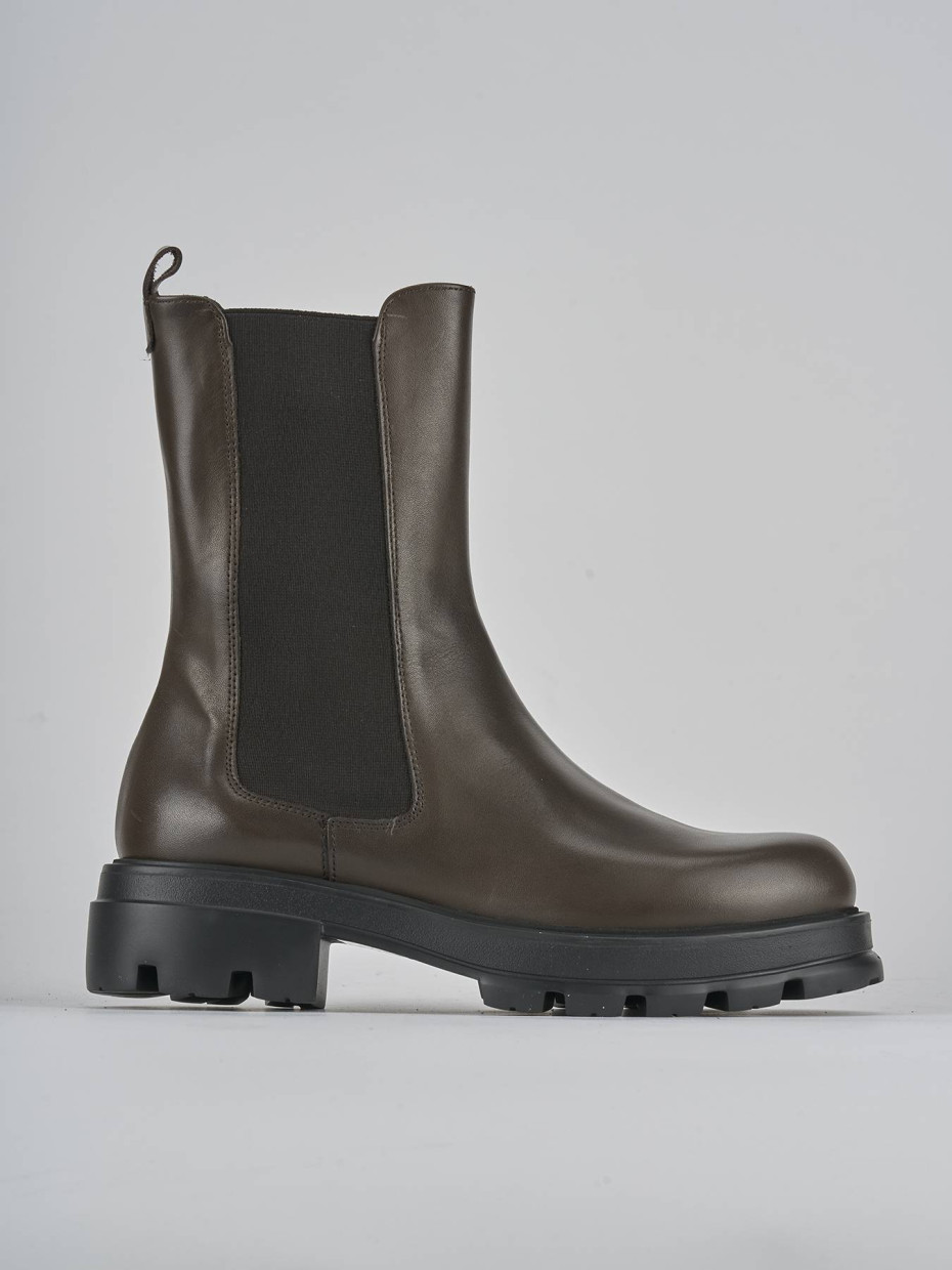 Botines de tacón bajo tacón 2 cm marrón oscuro cuero