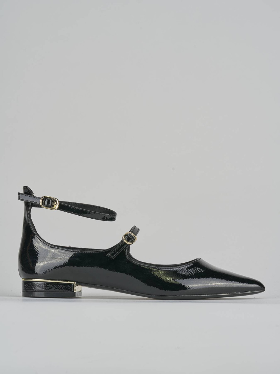 Flat shoes heel 1 cm black patent