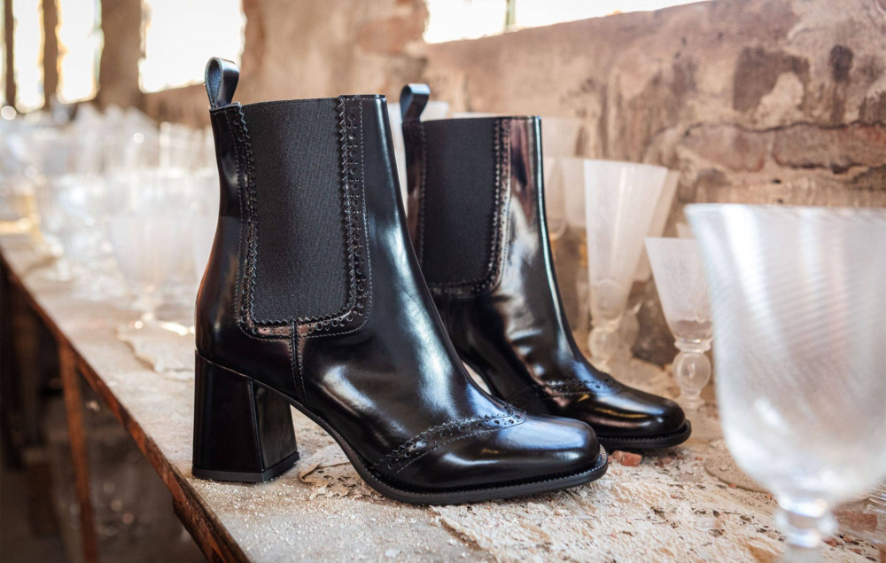 Botines de tacón alto tacón 8 cm negro cuero