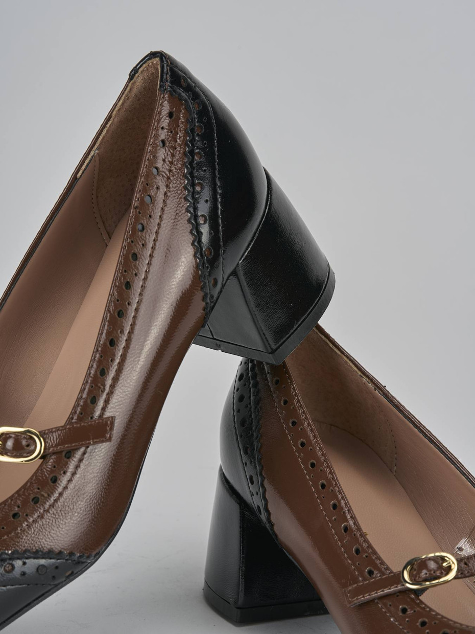 Zapatos de salón tacón 5 cm marrón oscuro charol