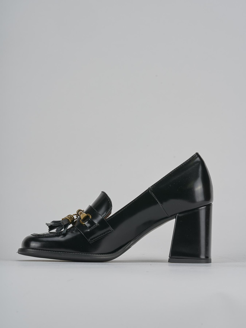 Mocasines tacón 8 cm negro cuero