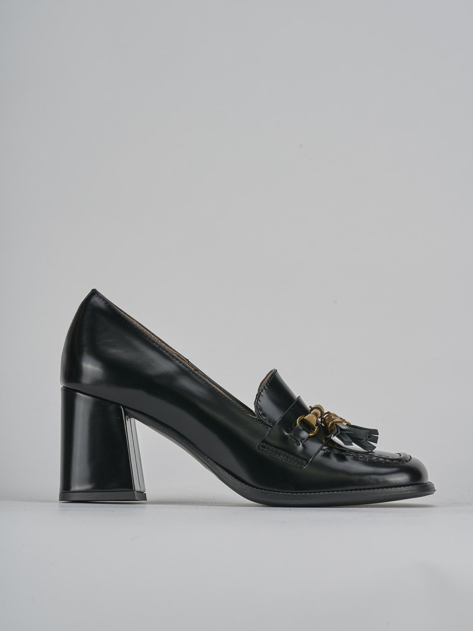 Mocasines tacón 8 cm negro cuero
