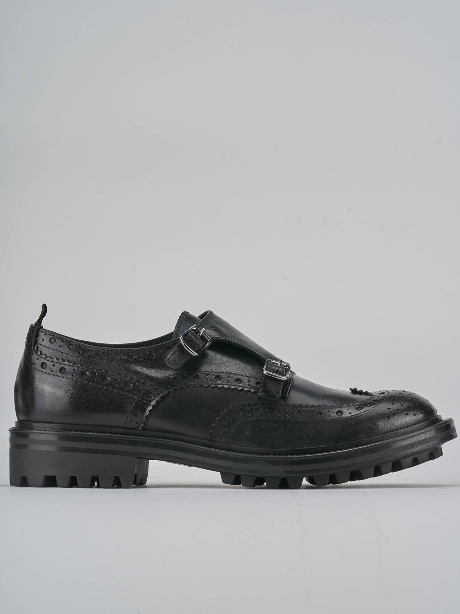 Zapatos de cordones tacón 2 cm negro cuero