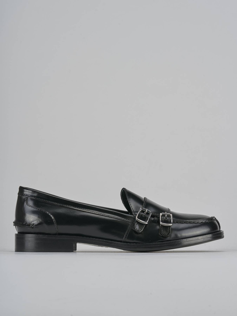 Mocasines tacón 2 cm negro cuero