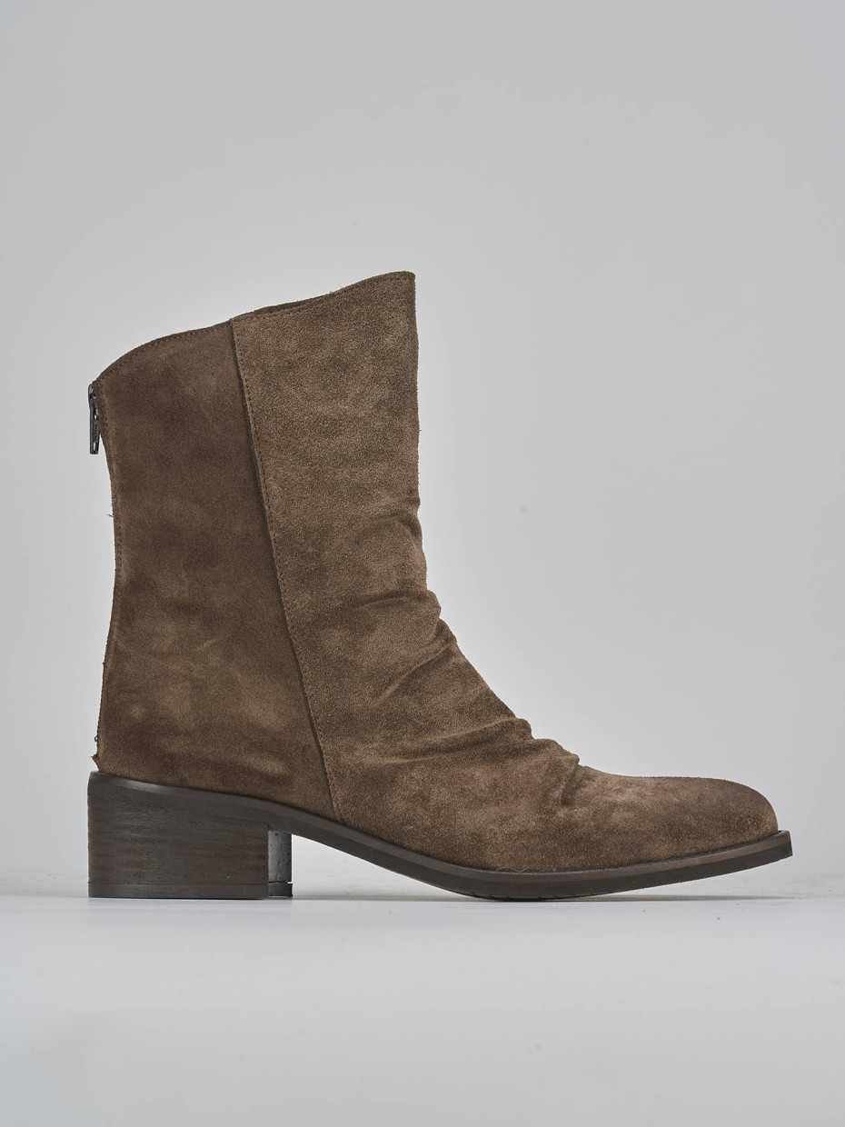 High heel ankle boots heel 5 cm beige suede