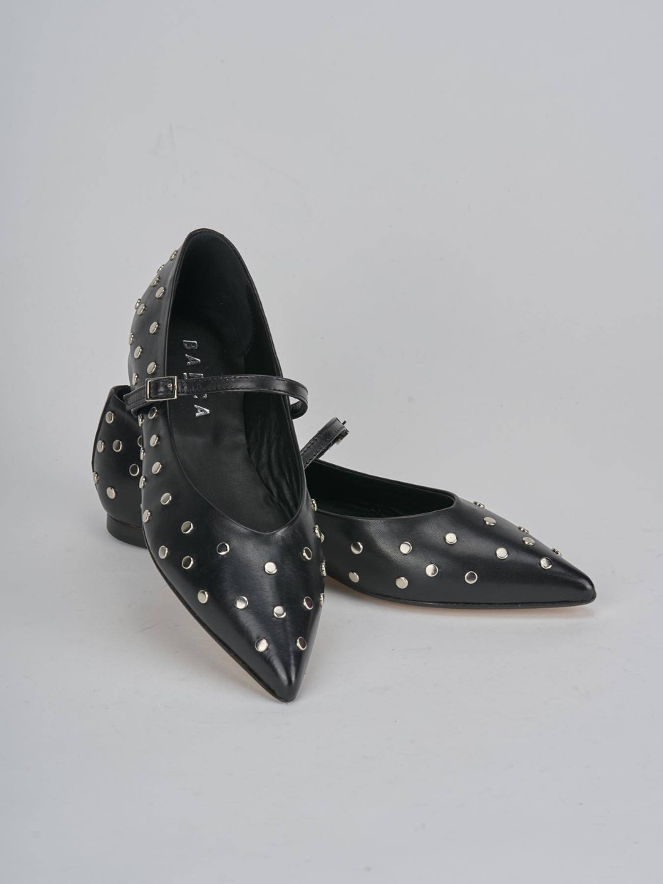 Flat shoes heel 1 cm black leather
