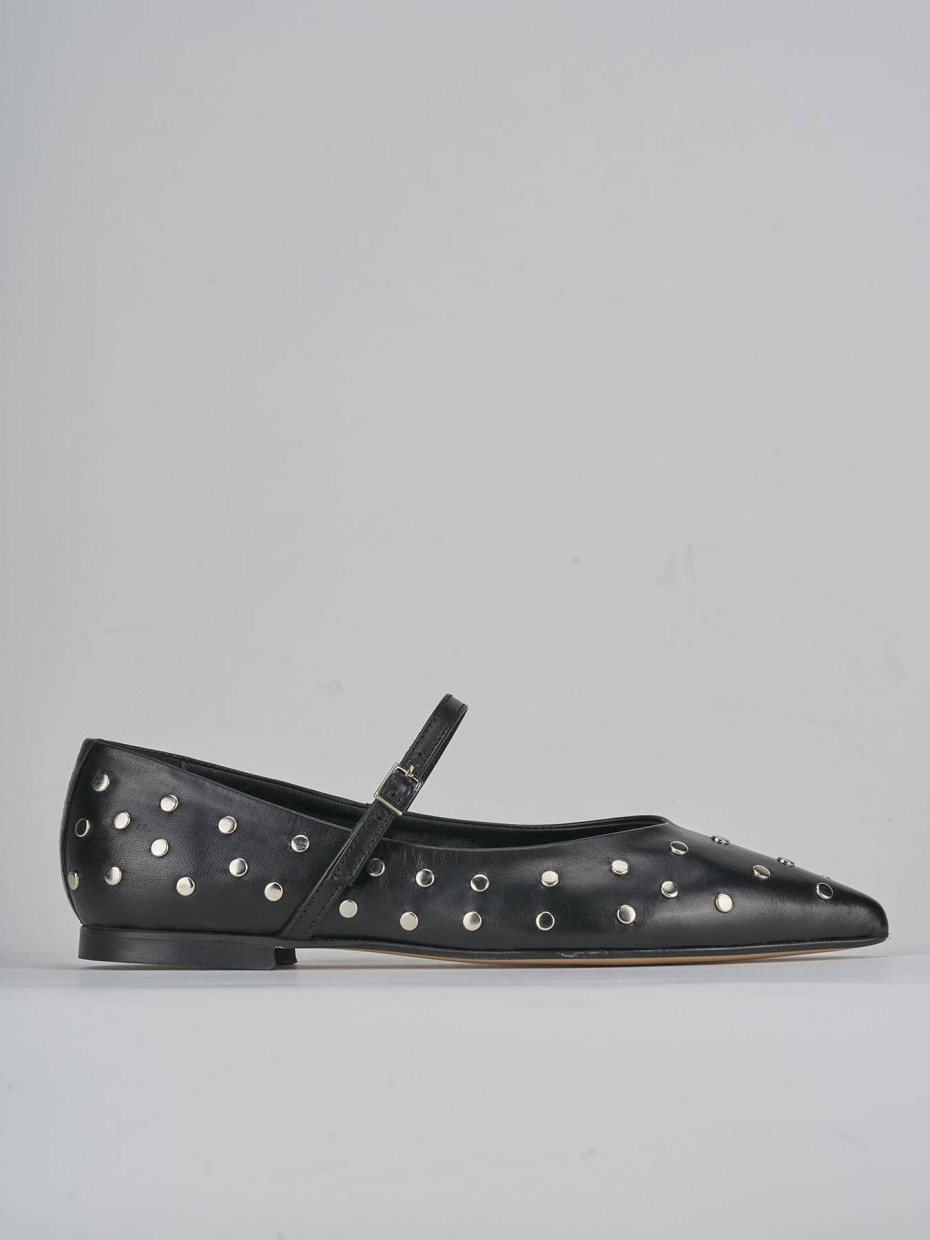 Flat shoes heel 1 cm black leather