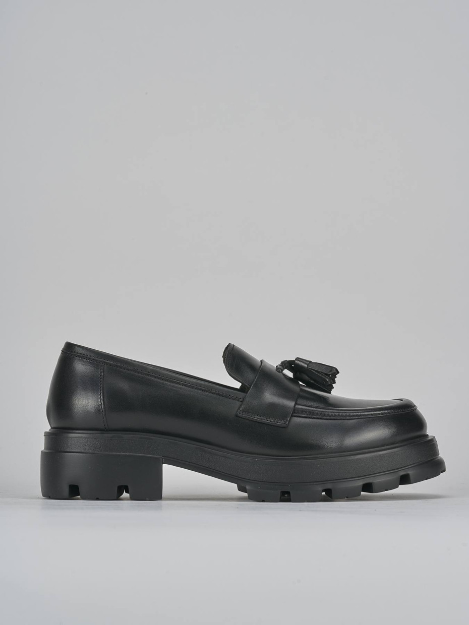 Mocasines tacón 3 cm negro cuero