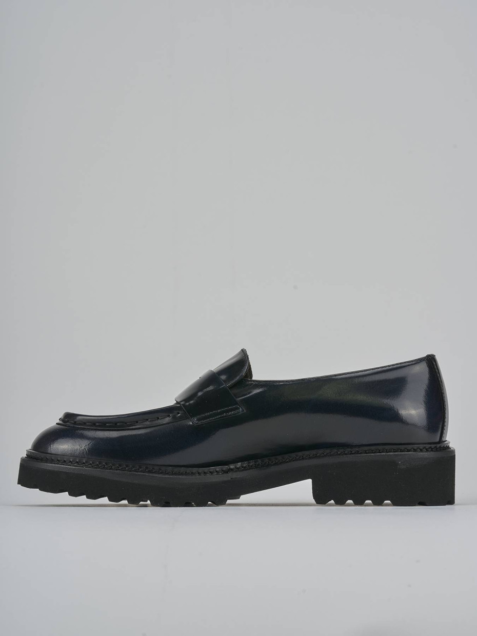 Mocasines tacón 2 cm azul cuero