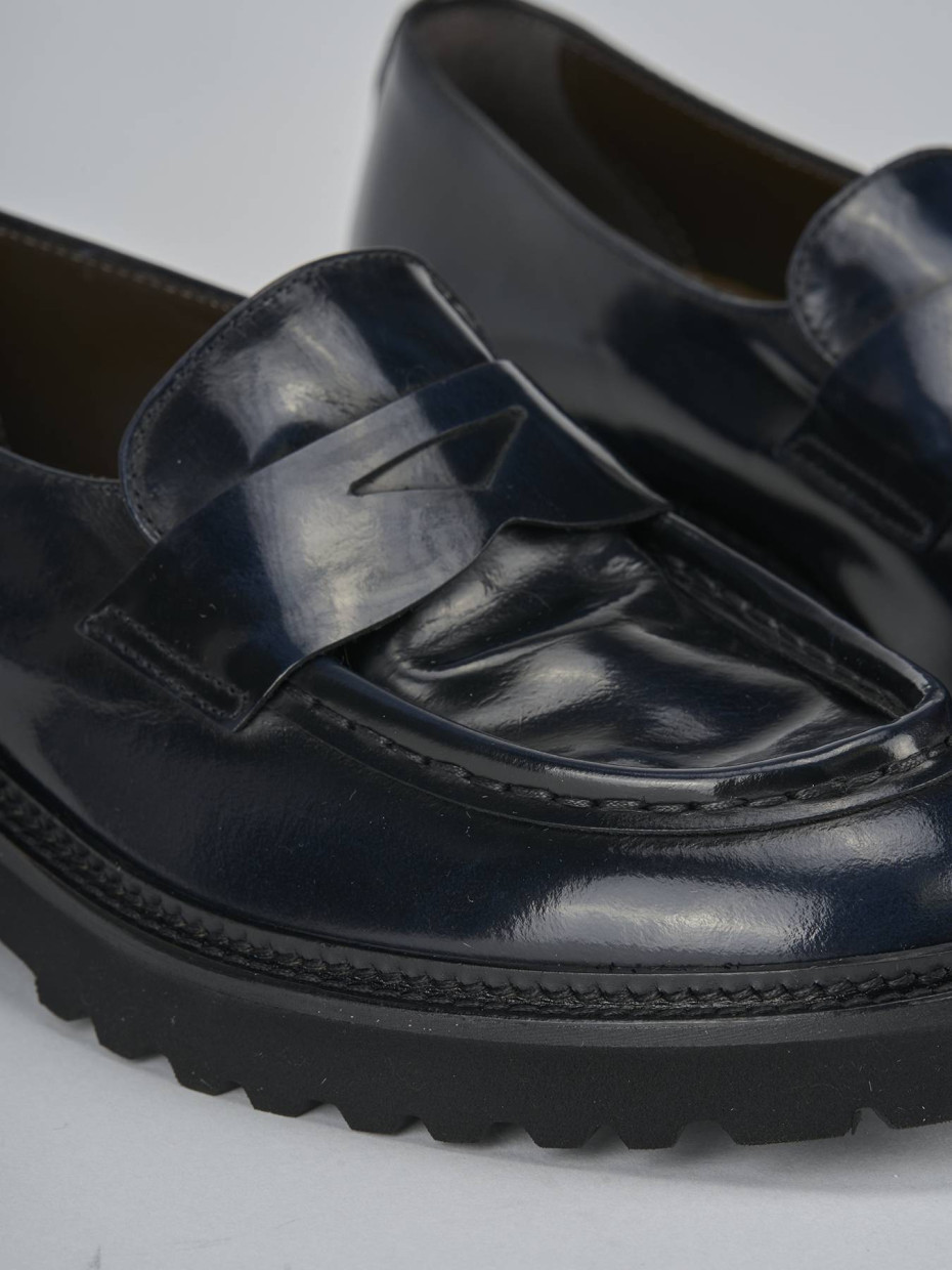 Mocasines tacón 2 cm azul cuero