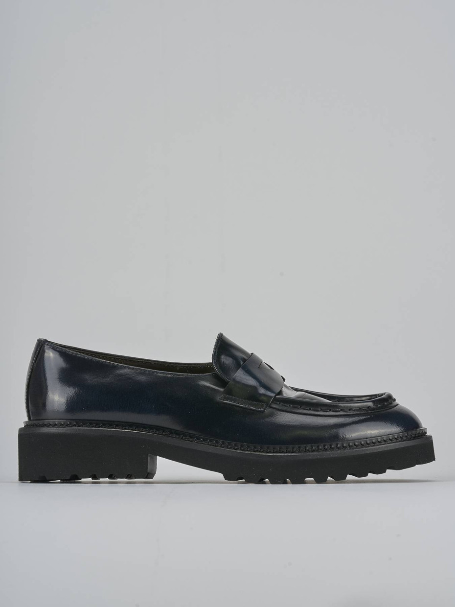 Mocasines tacón 2 cm azul cuero