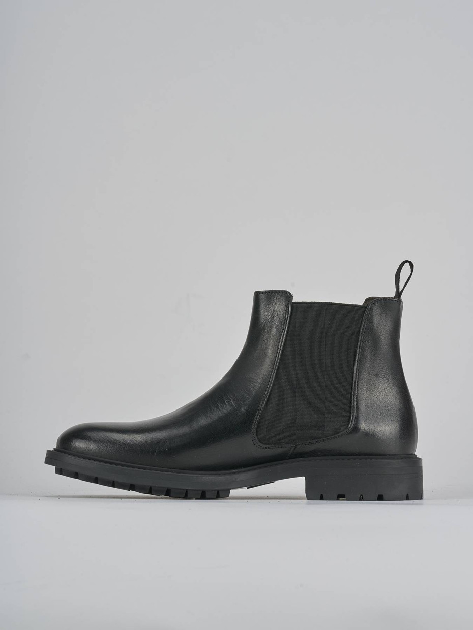 Botines de tacón bajo tacón 3 cm negro cuero