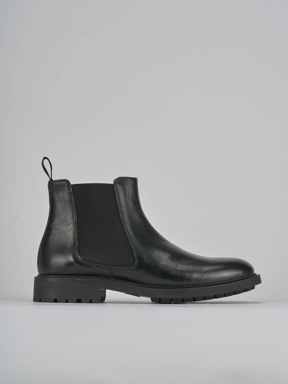Botines de tacón bajo tacón 3 cm negro cuero