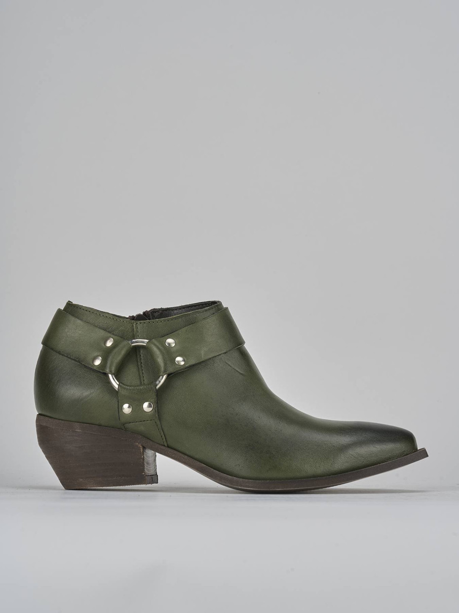 Low heel ankle boots heel 4 cm green leather