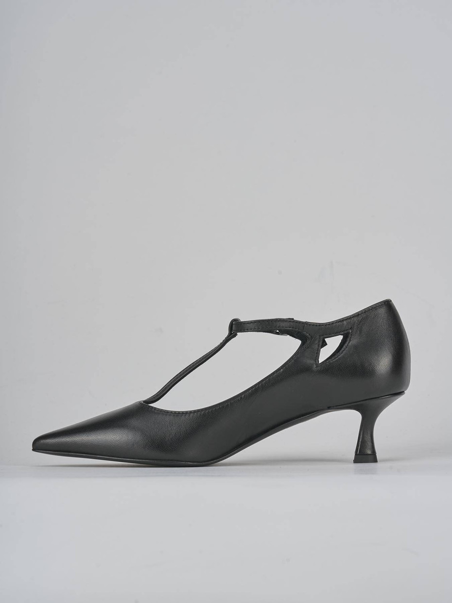 Zapatos de salón tacón 3 cm negro cuero