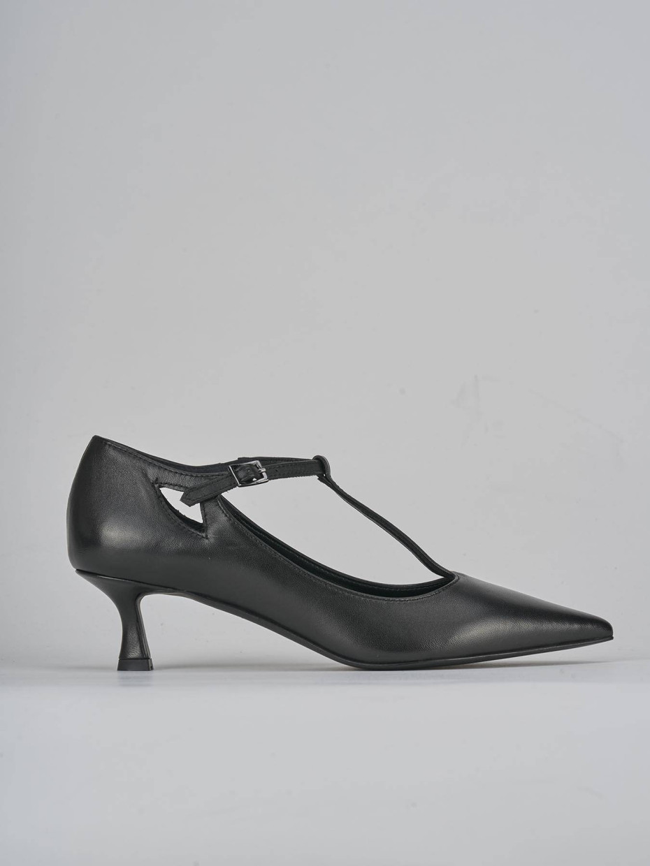 Zapatos de salón tacón 3 cm negro cuero