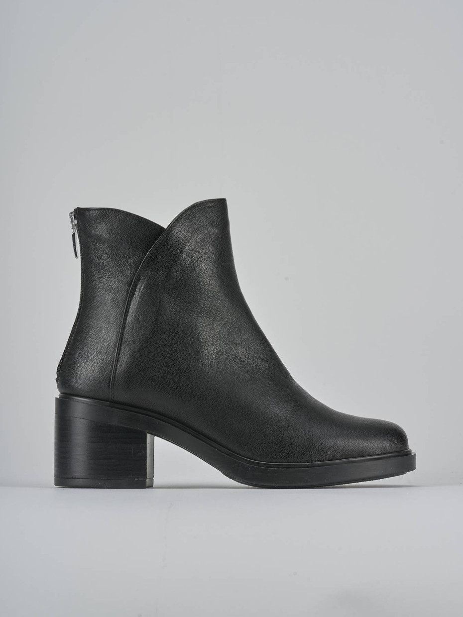 Botines de tacón bajo tacón 4 cm negro cuero