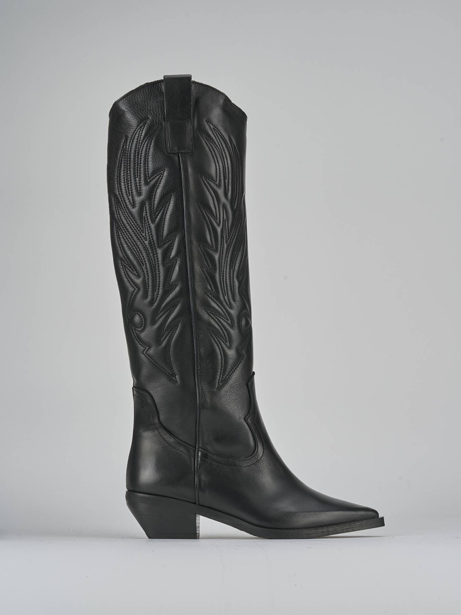 High heel boots heel 7 cm black leather