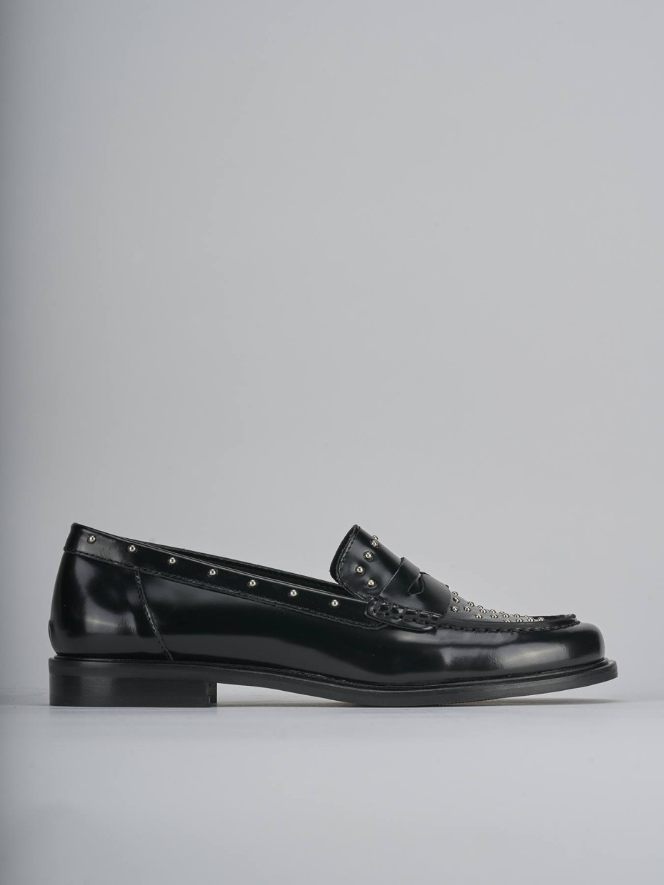 Mocasines tacón 1 cm negro cuero