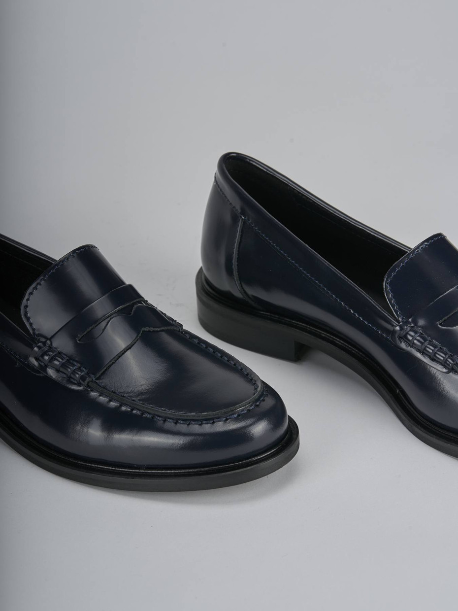 Mocasines tacón 1 cm azul cuero