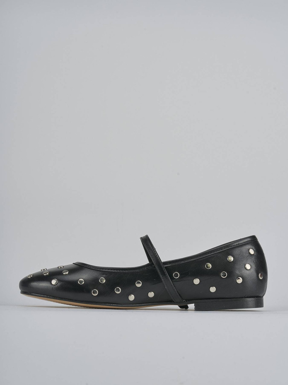 Flat shoes heel 1 cm black leather
