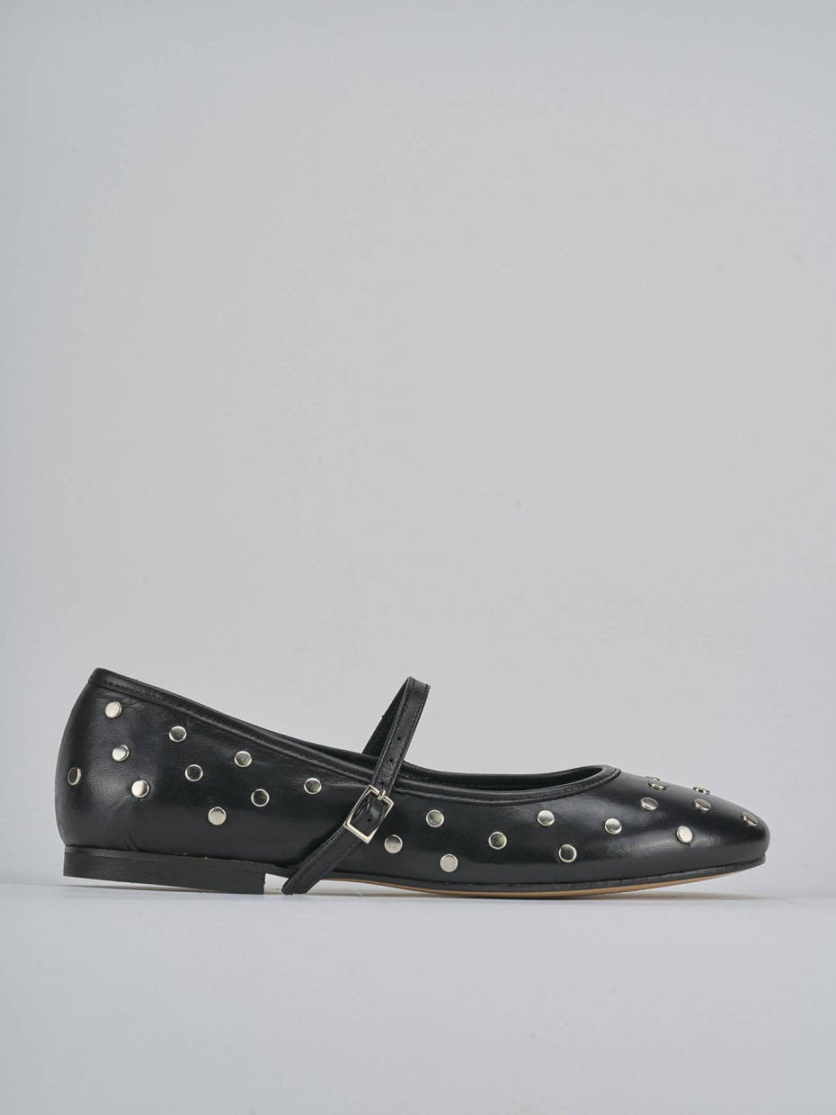 Flat shoes heel 1 cm black leather