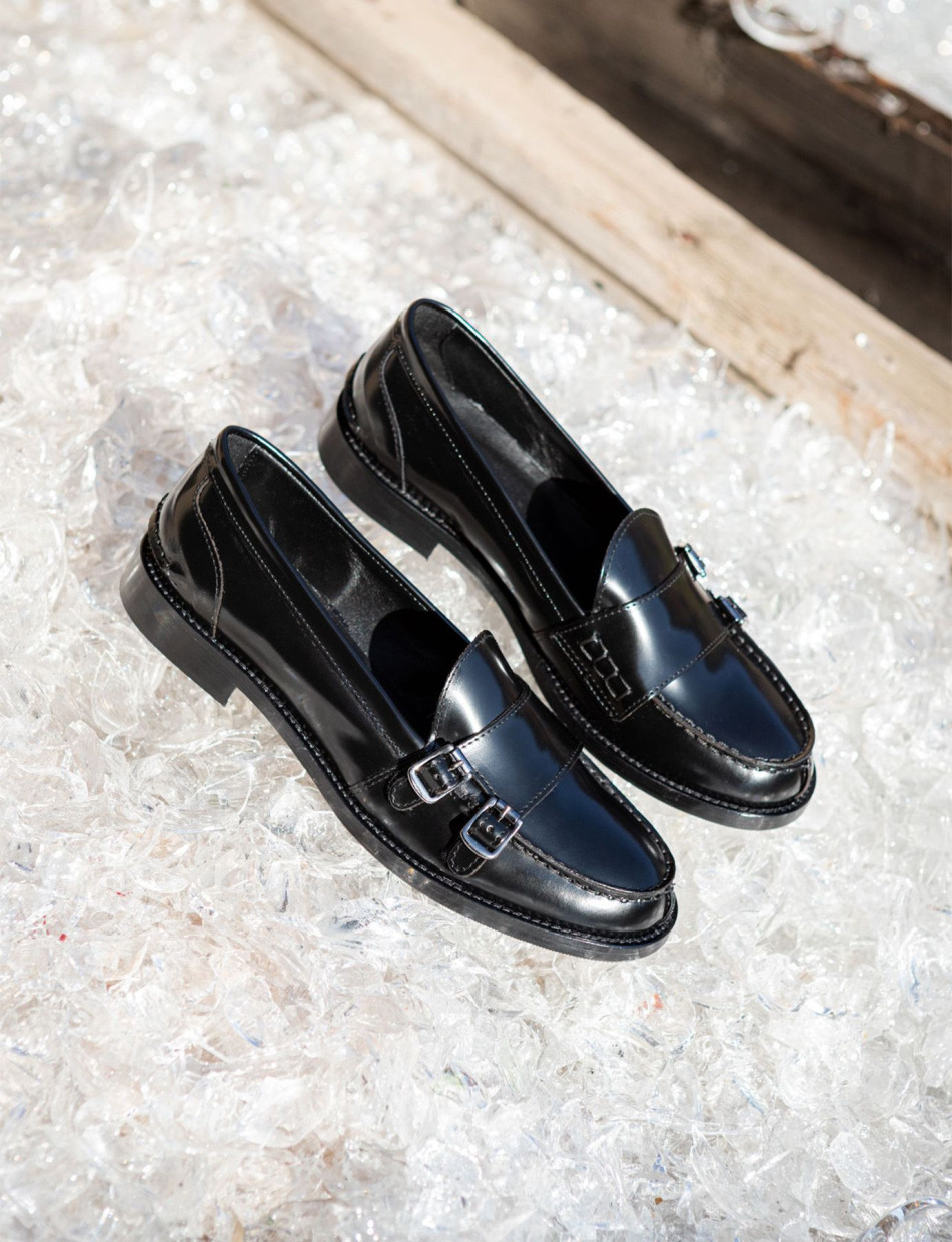 Mocasines tacón 2 cm marrón oscuro cuero