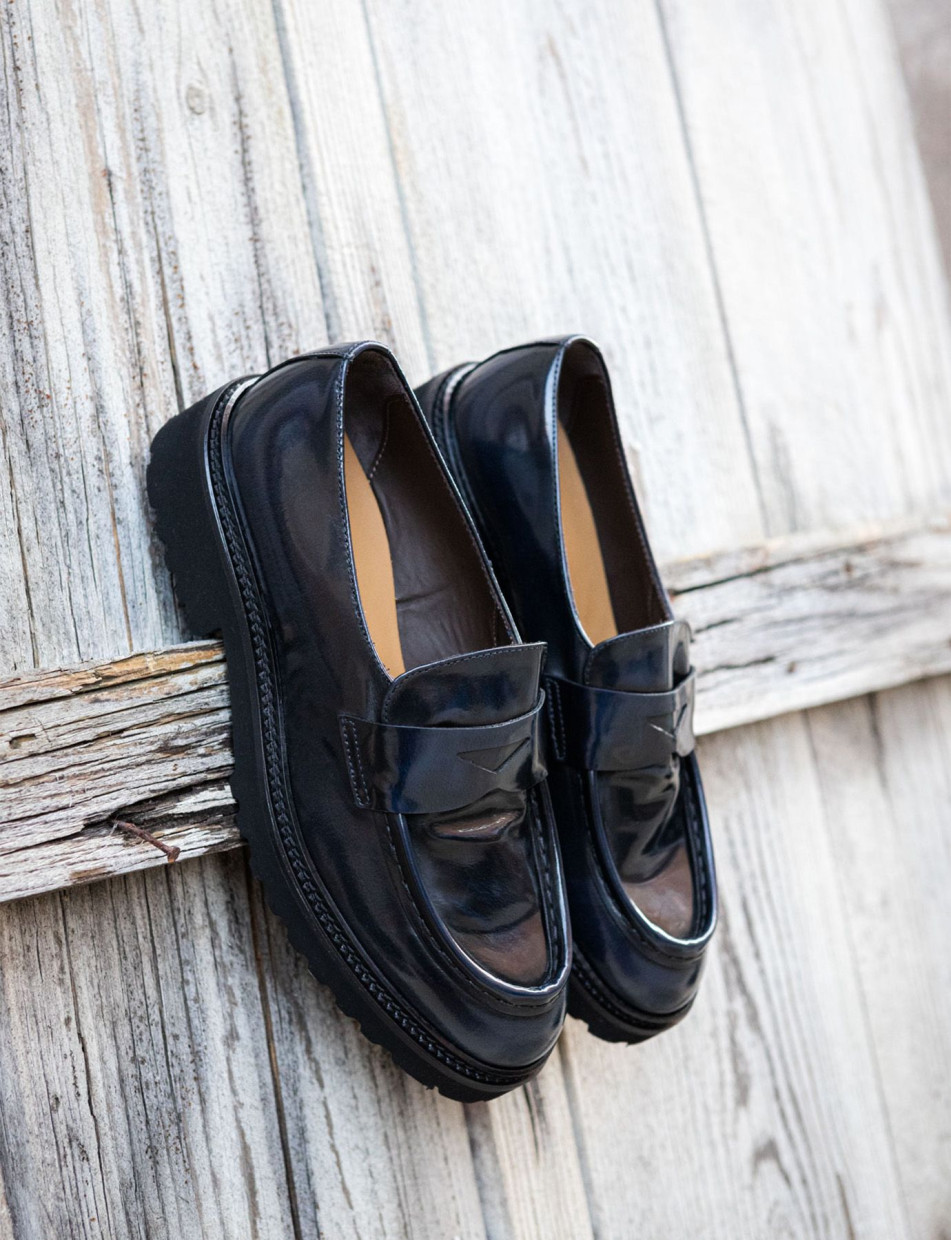 Mocasines tacón 2 cm azul cuero