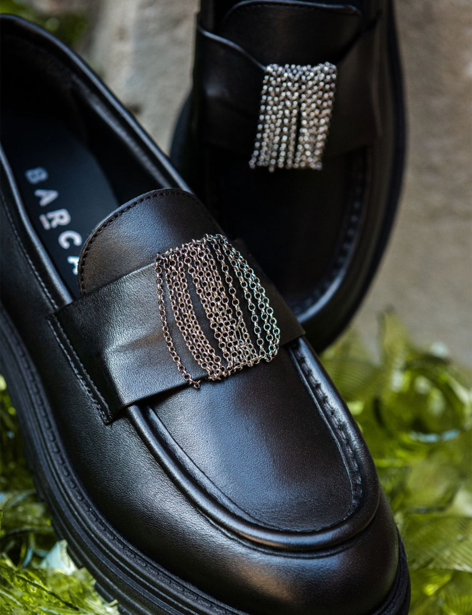 Mocasines tacón 2 cm negro cuero