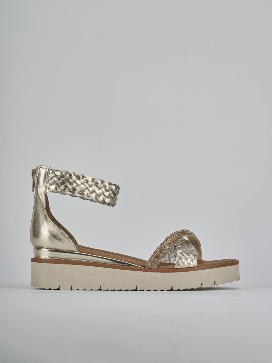 Sandali zeppa tacco 2cm pelle oro