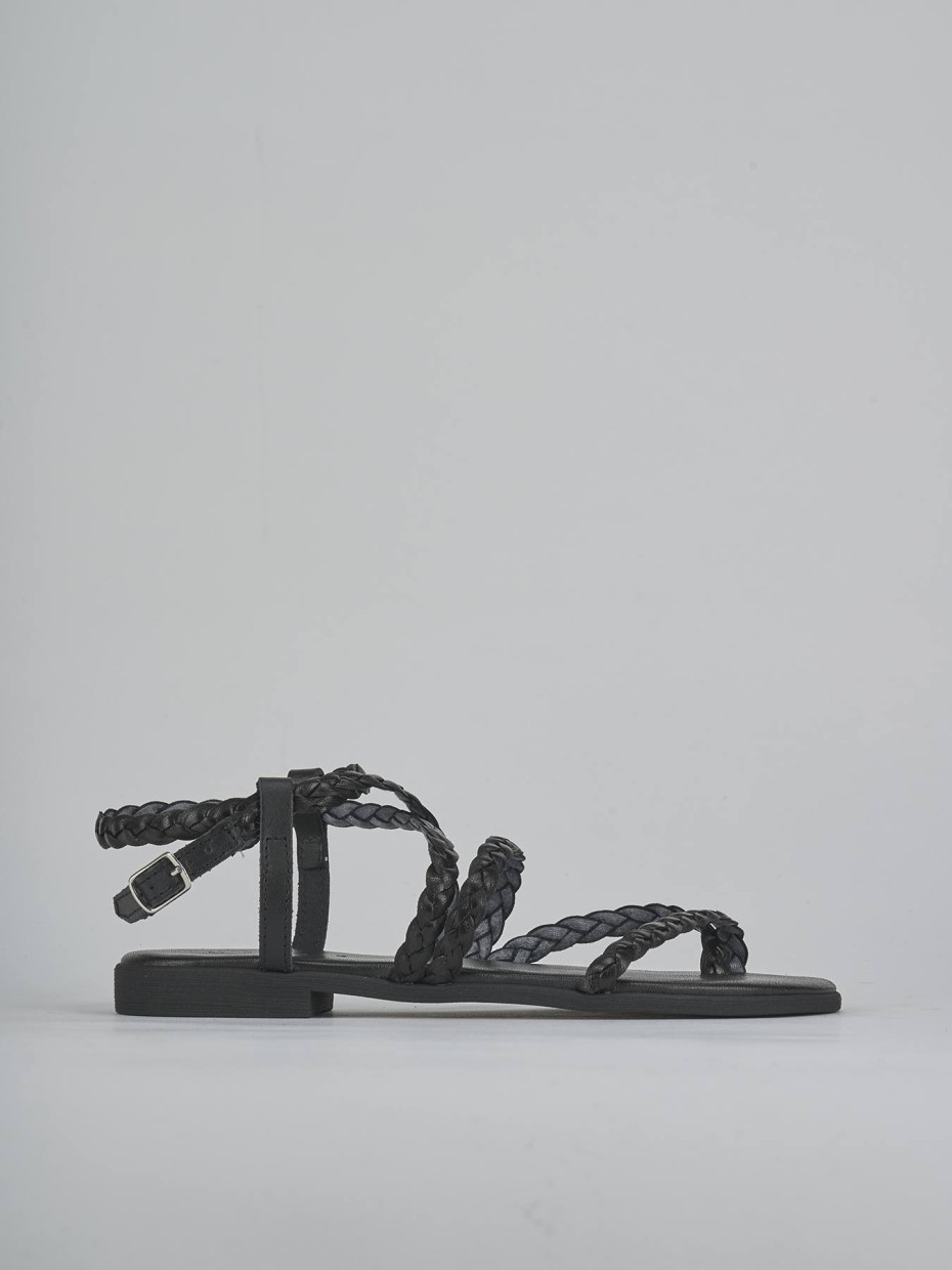 Sandalias de tacón bajo tacón 1 cm negro cuero